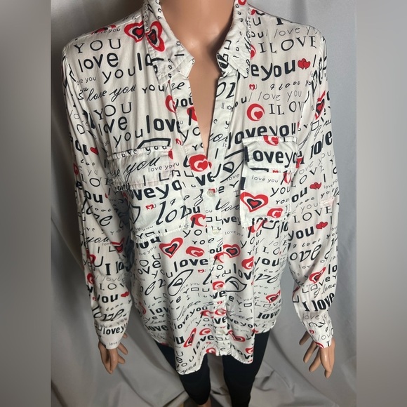 Milk & Honey Button Down Size L Double Chest Pockets Long-sleeve V-Neck Love - Picture 4 of 9
